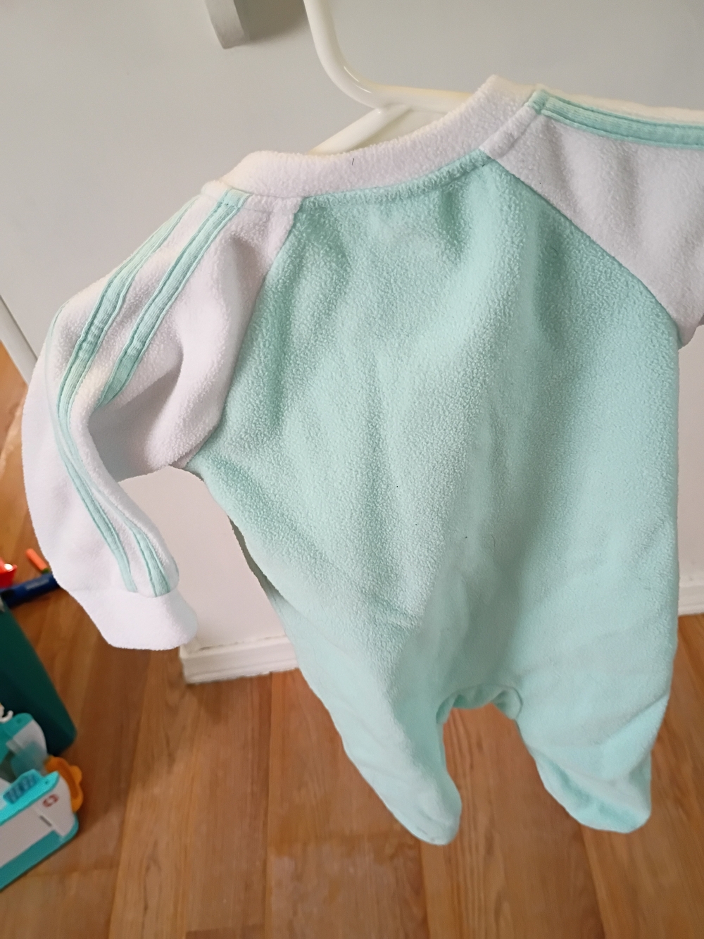 adidas Mint Green and White Fleece Footed One-Piece Romper - Picture 4 of 6